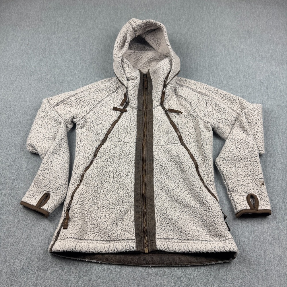Kuhl Jacket Womens Small Beige Full Zip Flight Fleece Hooded Thumbholes‎ Coat